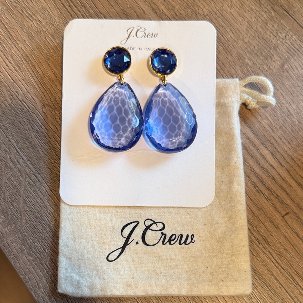 J. Crew Blue & Gold Crystal GemTeardrop Earrings
